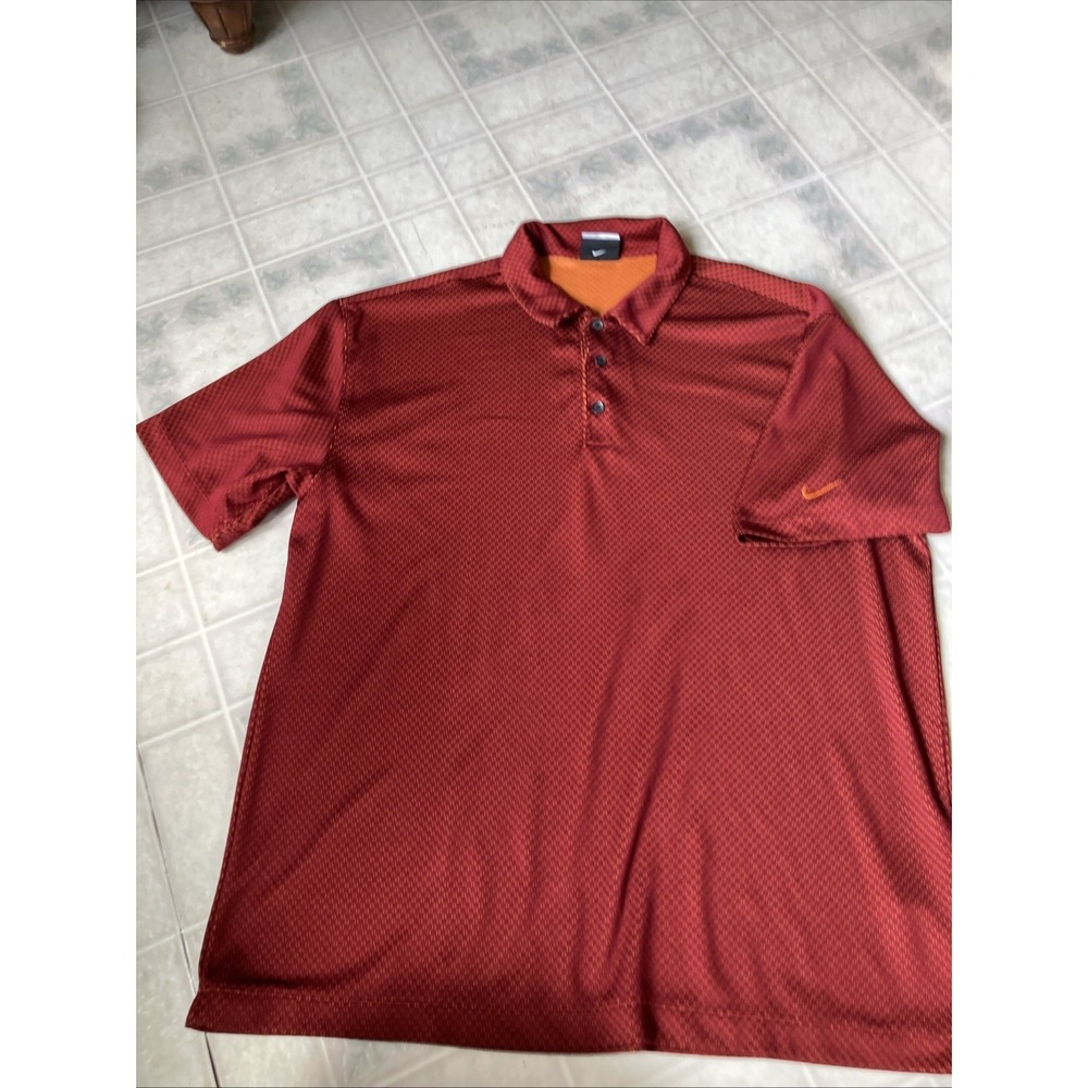 NIKE GOLF Mens FIT DRY Polo Shirt Size XL Red Check Embroidered Swoosh Short Slv